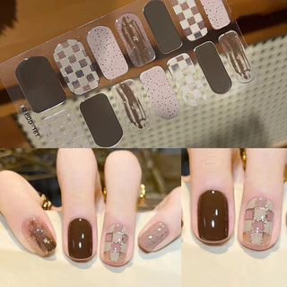 สติกเกอร์ติดเล็บ /สีกาแฟคาราเมลนม ใหม่ แผ่นฟิล์มเคลือบเล็บแบบมีกาวในตัว ไม่ต้องอบ แผ่นเต็ม