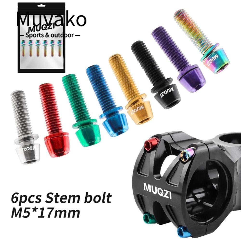 MUVAKO 6PCS Stem Bolts, จักรยาน Handlebar MTB Road Bike Stem สกรู,เครื่องซักผ้าไทเทเนียมชุบเหล็ก M5x17 มม.Stem Riser สกรู