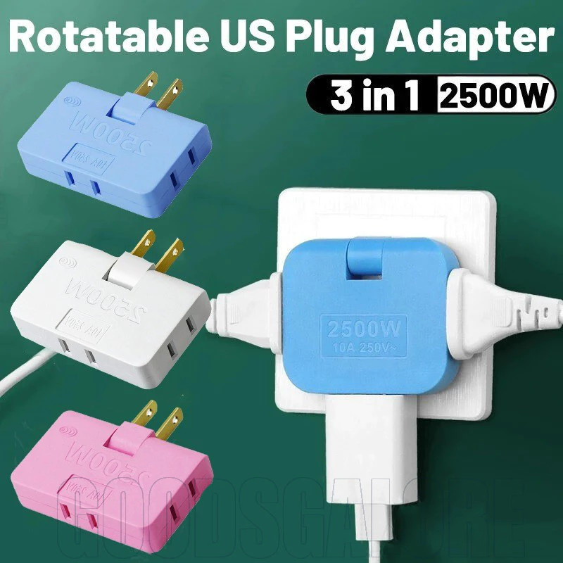 180° ตัวแปลงซ็อกเก็ตหมุนได้ American Standard, เครื่องขยายรางปลั๊กไฟ 2500W/10A สําหรับช่องแคบ - ABS สีขาว/ชมพู/น้ําเงิน (1PC)