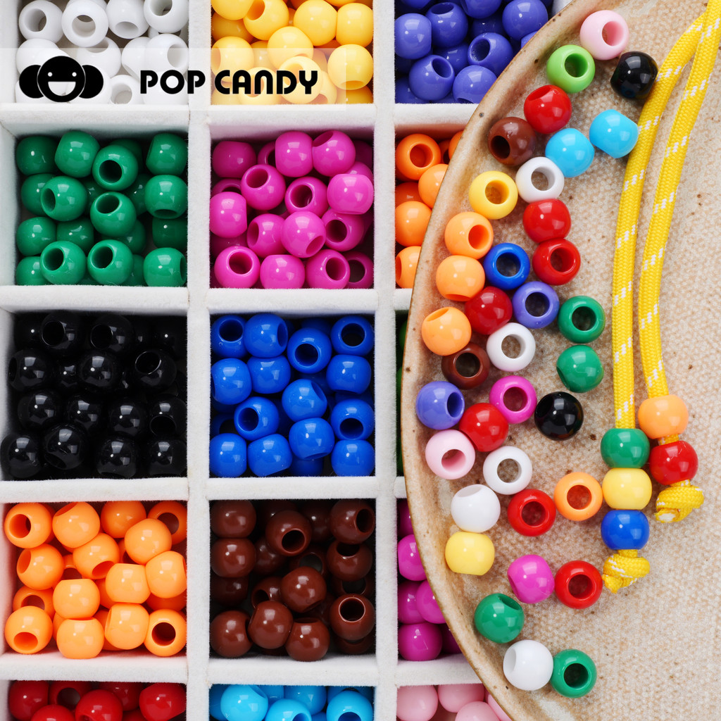 เม็ดลูกปัดพลาสติก ABS ขนาด 12mm รูใหญ่ กลมขัดเงา สีสดใส สำหรับทำเครื่องประดับ DIY – แพ็ก 20 กรัม