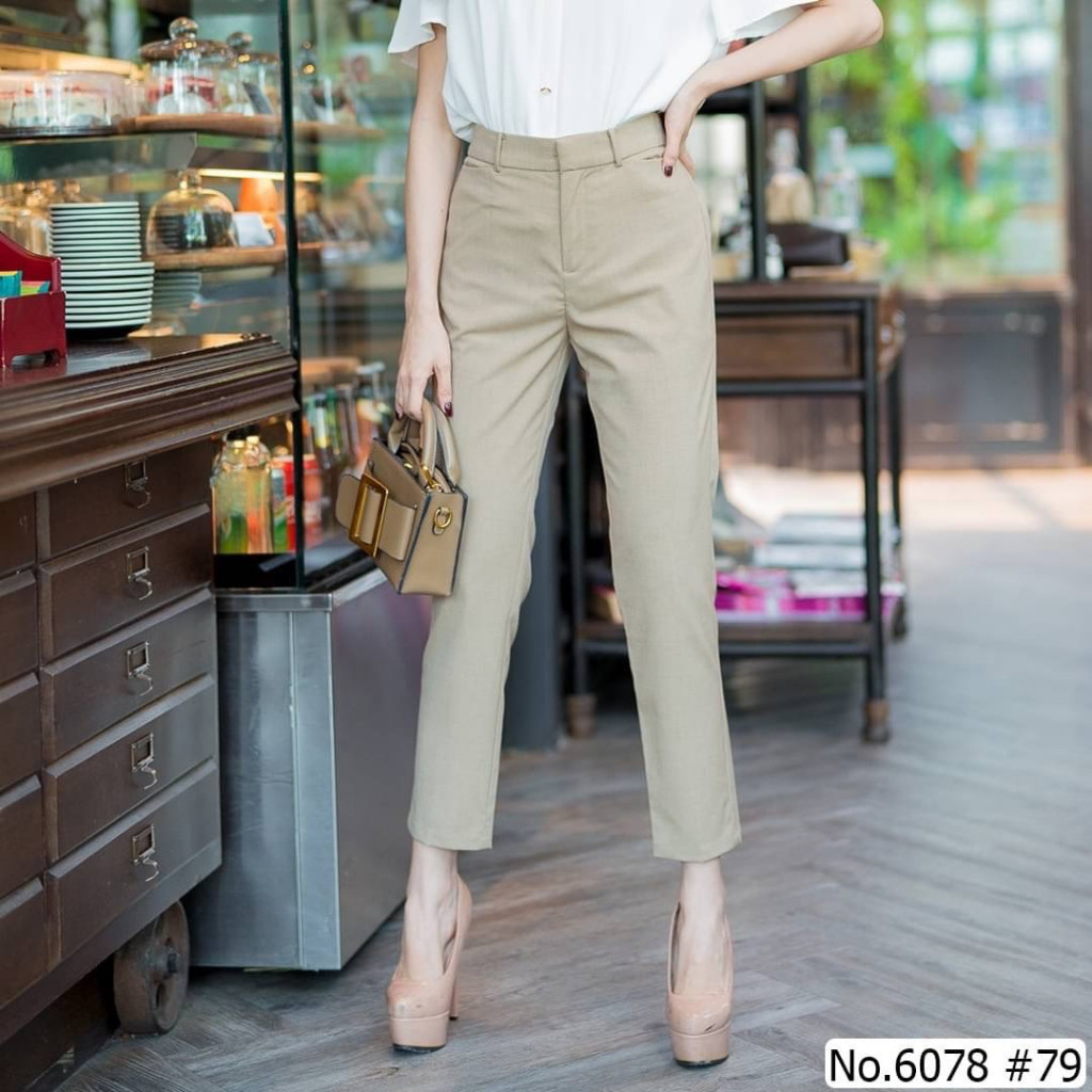 กางเกง9ส่วน No.6078 ผ้านิ่มลินิล ไม่ยืด