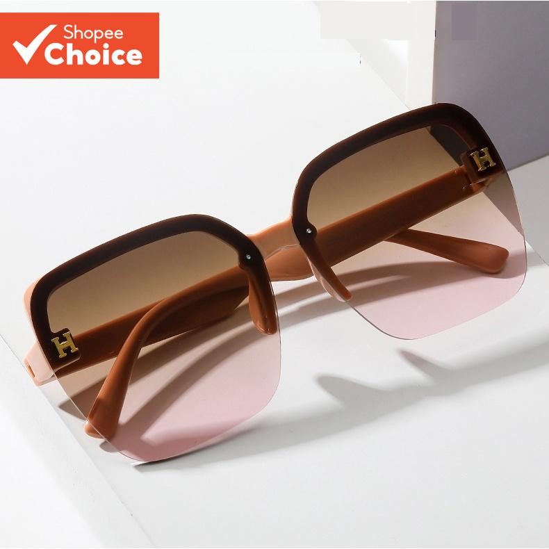 Luxury Design Square แว่นตากันแดดสําหรับผู้หญิงแฟชั่นกรอบใหญ่ Frameless Shades