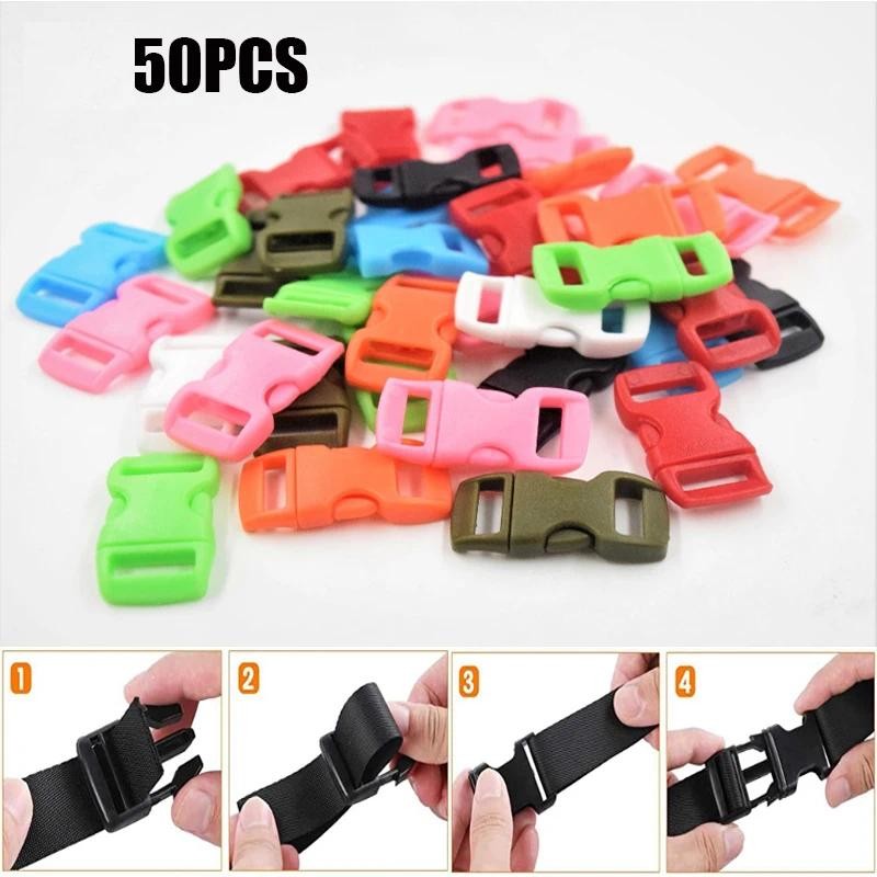 50 Pcs 10mm Colorful Plastic Buckles for DIY Webbing, Bags, and Craft Projects