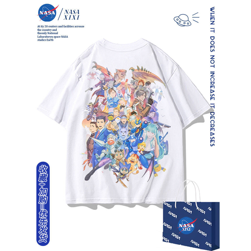 เสื้อยืดแขนสั้นผู้ชาย NASA CAPCOM 40 ปี แฟชั่นฤดูร้อน ผ้าโพลีเอสเตอร์ ปกโปโล คอกลม ลายการ์ตูน เสื้อผ้าทำงาน