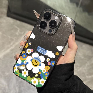 เคส iPhone 16 17 PRO ใสแวววาวด้วย TPU นุ่มสีสันสดใส พร้อมลายดอกทานตะวันสีรุ้งสุดน่ารัก เข้ากันได้กับ iP11 12 13 14 15