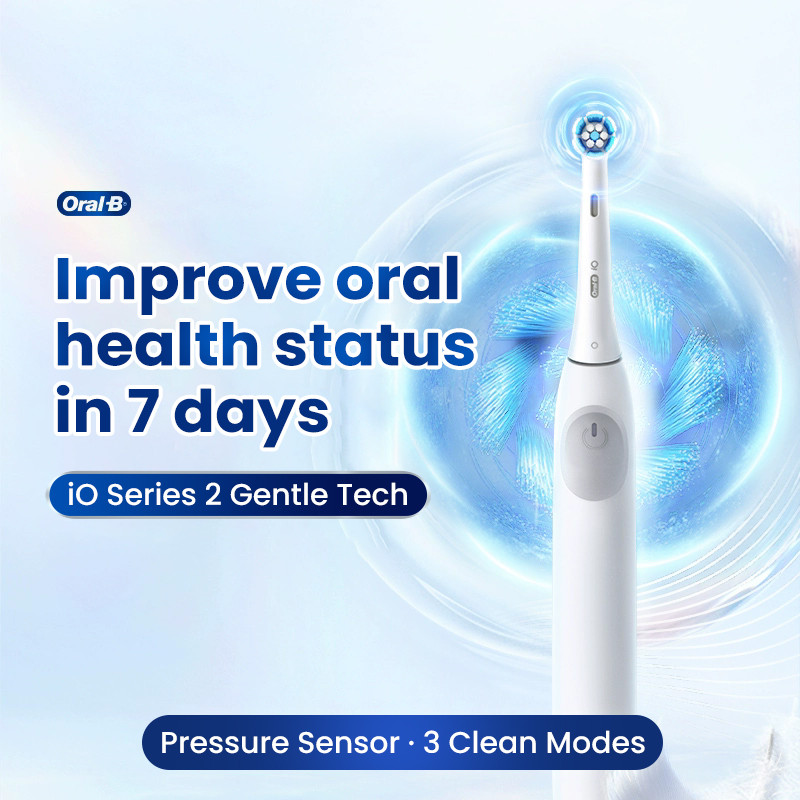 Gum Protection Oral-B iO2 แปรงสีฟันไฟฟ้าซอฟต์แวร์ Tech Red Pressure Alert 3 โหมด IPX7 กันน้ํา