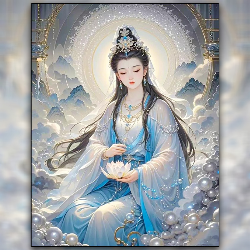 เจ้าแม่กวนอิมพระโพธิสัตว์ปักครอสติ2025 ด้ายสไตล์ใหม่เย็บปักถักร้อยสไตล์จีนใหม่รูปปั้นพระพุทธรูปการพิมพ์ตัวละครปักครอสติทําด้วยมือปักครอสติวั – โปรปัง