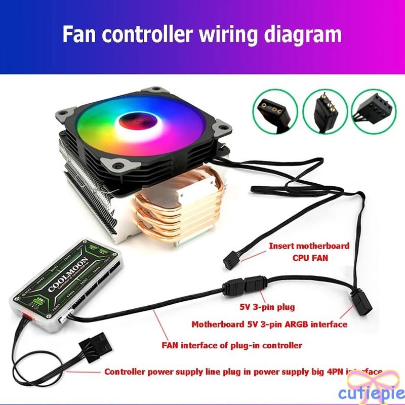 Cutie สําหรับ Coolmoon พัดลม Controller 5V 3 Pin ถึง 6pin 4Pin Transfer Adapter สาย 5V ARGB 3Pin ถึง
