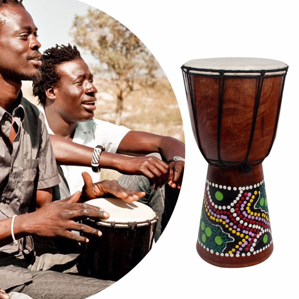 Simbae Hand Drum 6in African Djembe ทำด้วยมือแพะเครื่องดนตรีแบบดั้งเดิม