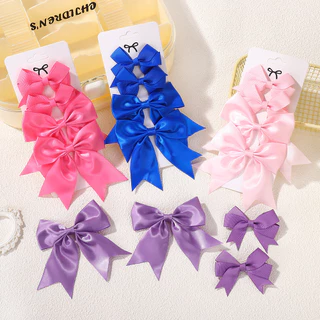 4 ชิ้นน่ารักสีทึบริบบิ้น Bows กิ๊บติดผมสําหรับเด็กสาว Hairpins Barrettes Handmade เด็ก Headwear เด็กอุปกรณ์เสริมผม