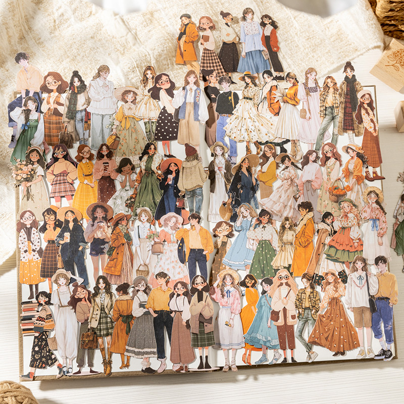 WEI 100 ชิ้น [Crowd Like Clouds Series] ตัวละครธีมเต็นท์เด็ก DIY ภูมิทัศน์สติกเกอร์กระดาษแข็งสติกเกอร์กระดาษ Scrapbooking วัสดุสมุดภาพชุด - รูปที่ 4