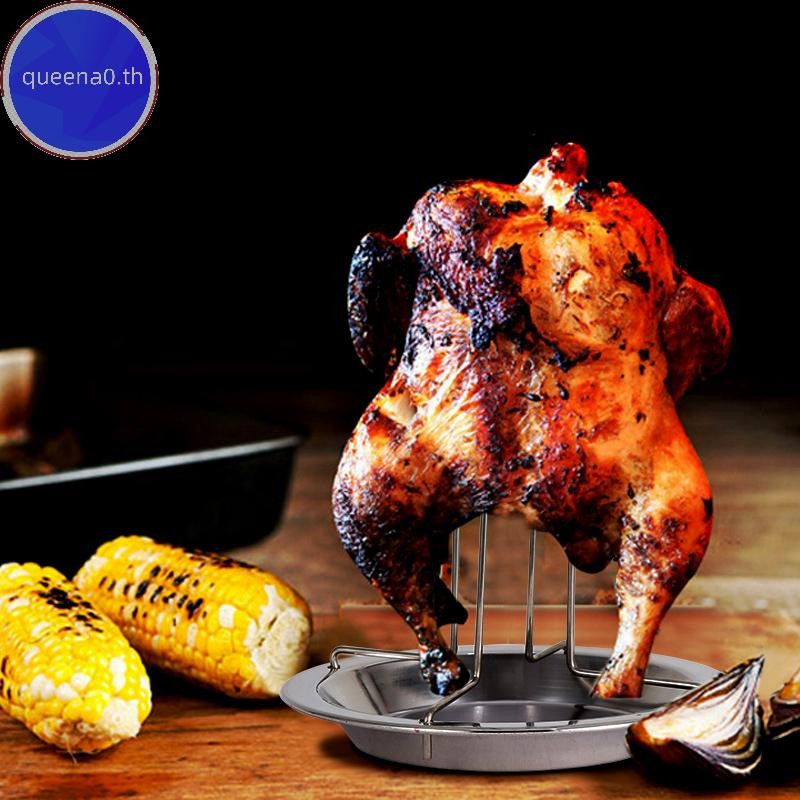 Queena0 ย่างย่างขาตั้งไก่คั่ว Rack ห้องครัวกลางแจ้งเครื่องมือบาร์บีคิวเหล็กคาร์บอน Non-stick ไก่ย่างแผ่น th