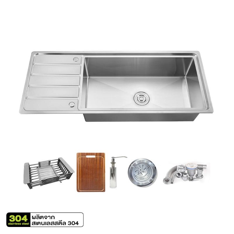 KITCHEN STUDIO ซิงค์ฝัง1หลุมมีที่พักรุ่นKSS-12050R-3S-S