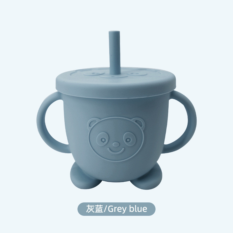 แก้วฝึกดื่มทารก ขวดน้ำซิลิโคนเด็ก ลวดลายแพนด้า 150ml ล้างง่าย ดูดไม่หก - รูปที่ 7