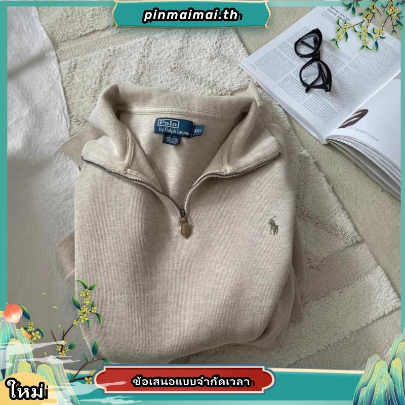 Ralph Laure* Men's Ponytail Hoodie polo Women's Half-Zip Loose Vintage Long Sleeve Turn-Down Collar Sweatshirt