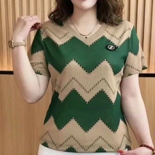 เสื้อยืดแขนสั้นลายทางสําหรับผู้หญิงทรงหลวมแฟชั่นอินเทรนด์ด้านบนมีสไตล์เรียบง่ายอเนกประสงค์
