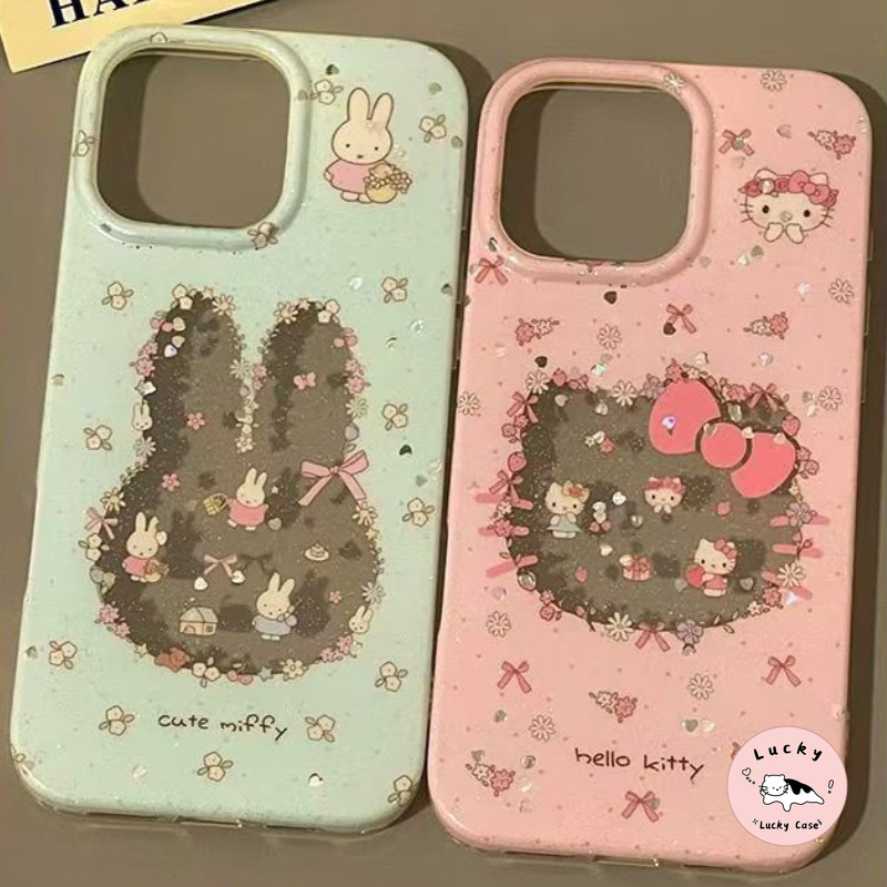น่ารักเมโลดี้ลูกแมวกระต่ายหวานดอกไม้นุ่มเคส IPhone 11 17 13 16 15 12 14 Pro Max 7Plus 16 8 15 14 7 Plus XR XS X Max Air - รูปที่ 6