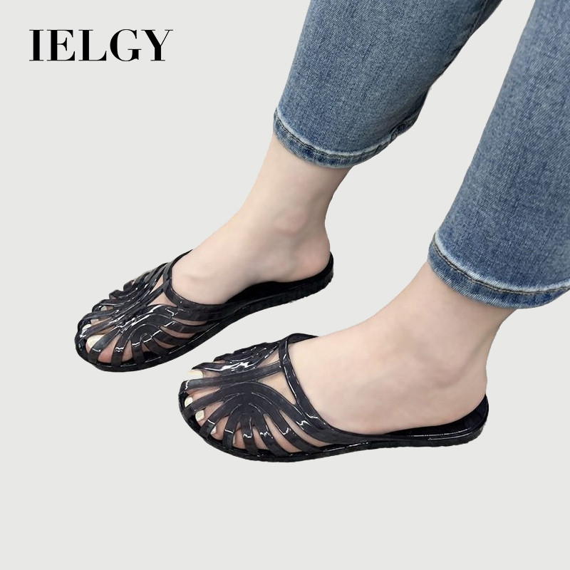 IELGY สีรองเท้าแตะผู้หญิงคริสตัล ตัดออก โปร่งใสแฟชั่นรองเท้าแตะฤดูร้อน