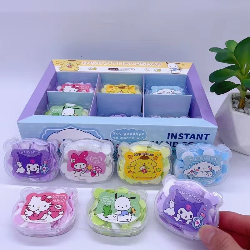 Sanrio แผ่นสบู่ใช้แล้วทิ้ง Kulomi  Melody กระดาษสบู่ต้านเชื้อแบคทีเรีย Big Ears นักเรียนเด็กพกพาสบู่ล้างมือแบบพกพาติดตัว Cinnamoroll Pochacco Hello kitty ราคา ถูกที่สุด ดีลบีเคเค