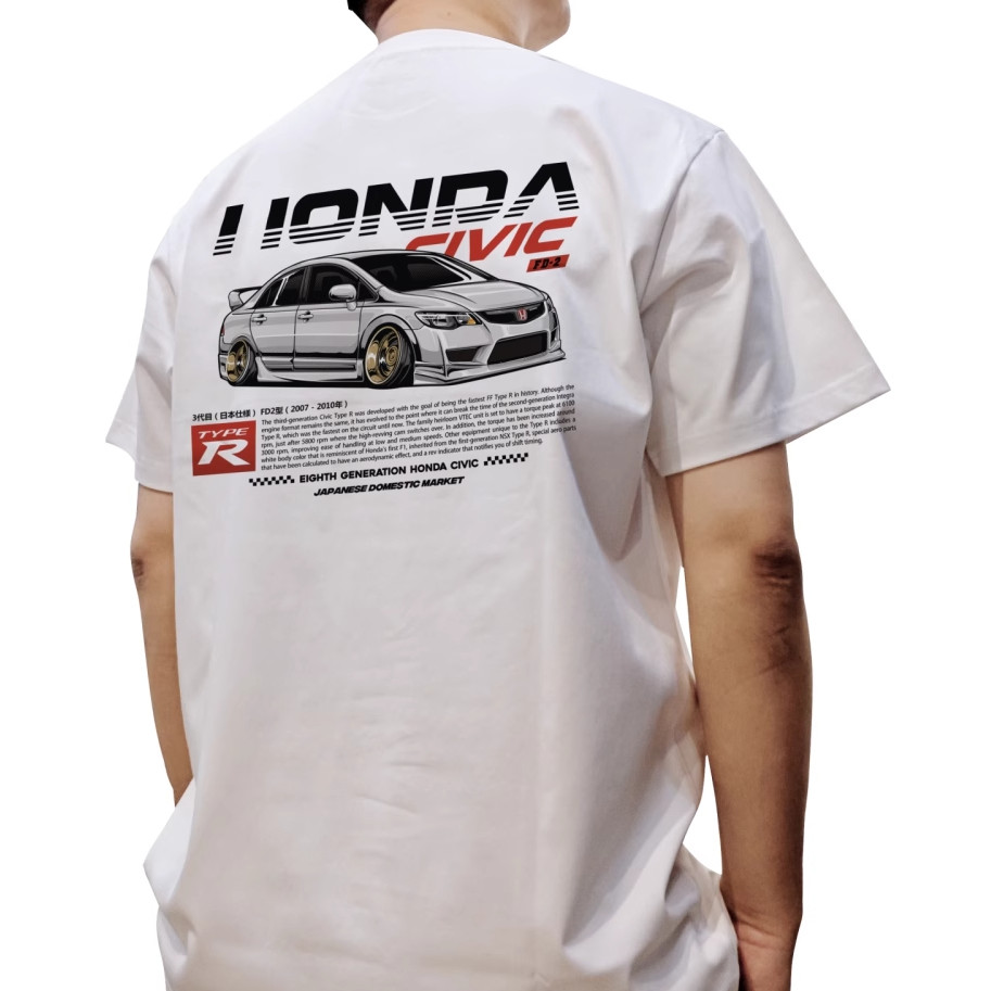ผ้าฝ้าย 100% (คลังสินค้าพร้อม) เสื้อยืด Civic JDM แขนสั้น FD2 Ximei TYPE R รถดัดแปลงรถเสื้อยืด