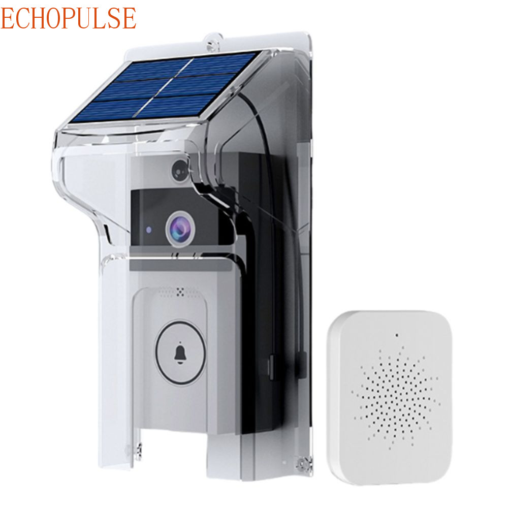 ECHOPULSE Visual Intercom Doorbell,กันน้ําพลังงานแสงอาทิตย์สมาร์ทออดบ้าน,ติดตั้งง่ายไร้สายHome Security HDกล้องประตูด้านหน้าในร่มกลางแจ้ง