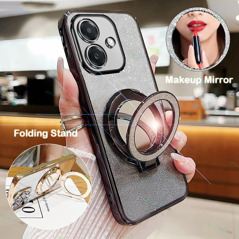 เคส กระจก ตั้งได้ งานกากเพชร สําหรับ Redmi A5 A3 14C 15C Redmi15 5G Note14 4G RedmiA5 RedmiA3  053