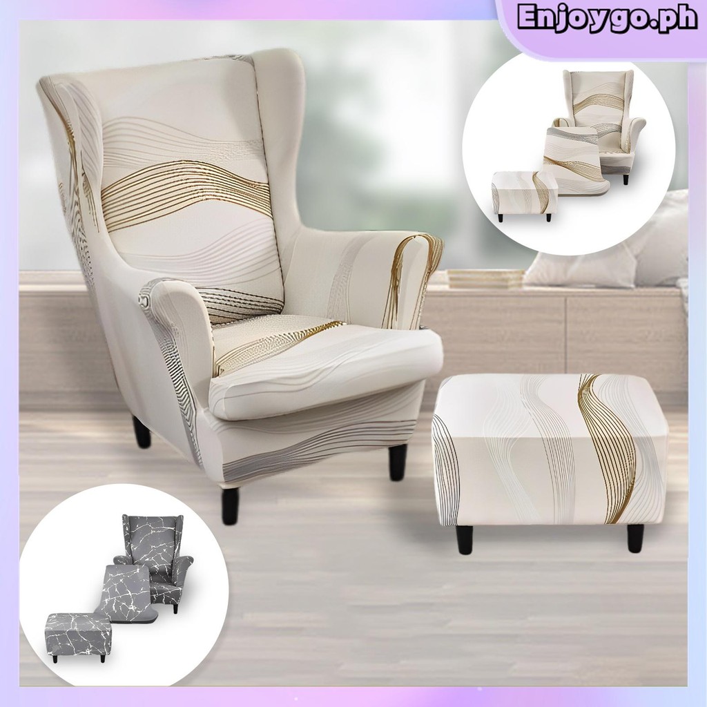 Wingback Chair Slipcover Stretch Wingback Chair Sofa Slipcover with Cushion Cover and Ottoman Cover 