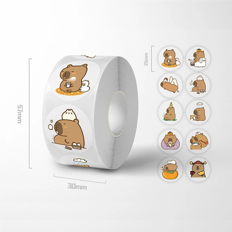 500pcs/roll Kawaii Capybara Sealing Stickers Cute Cartoon Animal Sticker Stationery Scrapbook Phone 