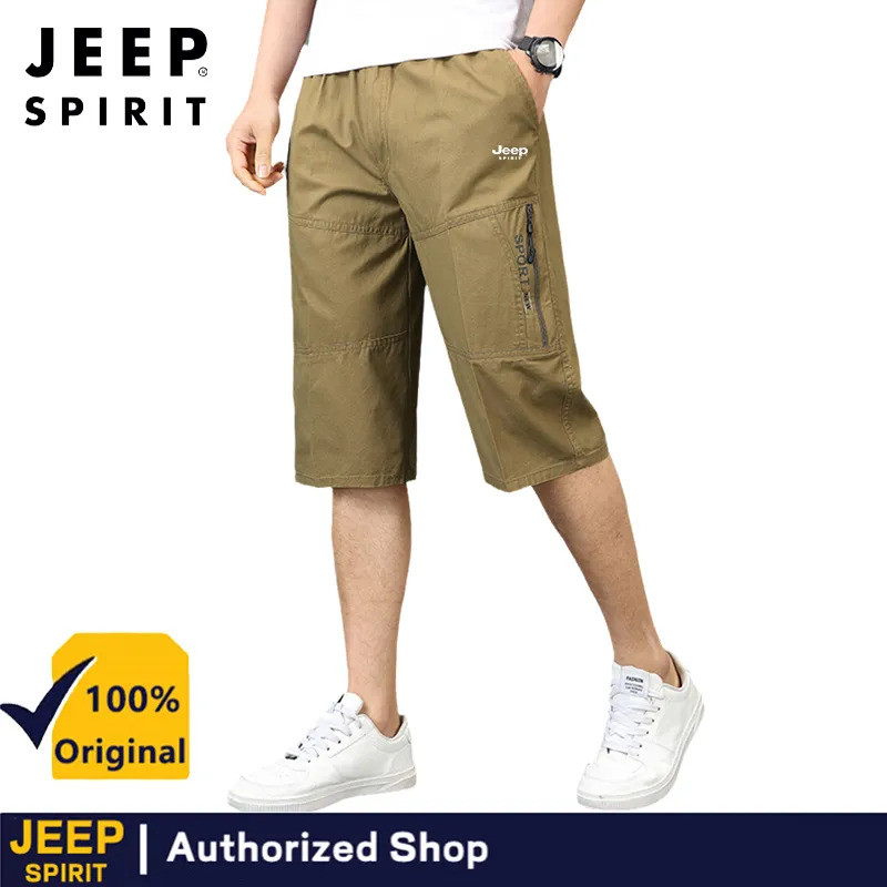 JEEP SPIRIT ชุดทํางานกางเกงขาสั้นผู้ชายหลายกระเป๋าสำหรับฤดูร้อนบางหลวมตัด