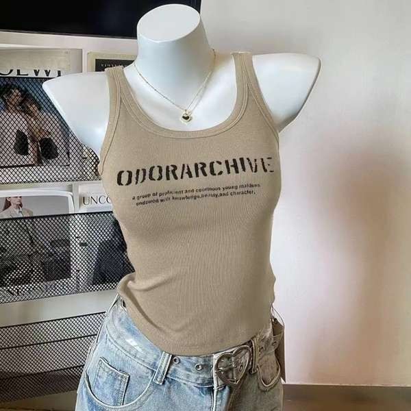 jarin_official tanktop เสื้อกล้ามสายเดี่ยวใส่ด้านนอกย้อนยุคสไตล์อเมริกันเสื้อตัวในแขนกุดใส่ด้านในพิม