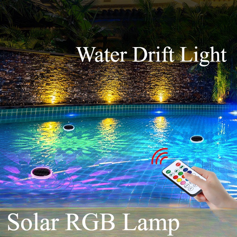 ใหม่พลังงานแสงอาทิตย์ RGB Water Drift Light, RC ควบคุม Garden Light Pond Pool