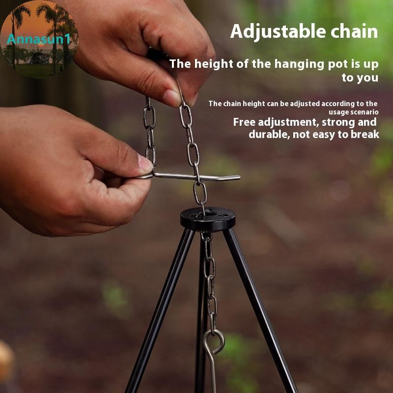 Annasun Camping Campfire ขาตั้งกล้องปรับหม้อเครื่องครัวกลางแจ้งปิคนิคทําอาหารหม้อย่างแร็คอลูมิเนียมขาตั้งกล้อง TH