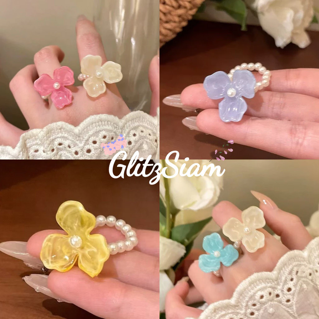 GlitzSiam🌸แหวนดอกไม้สไตล์เกาหลี🌸น่ารักๆ ลายดอกไม้แหวนแฟชั่น พร้อมส่งจากไทย