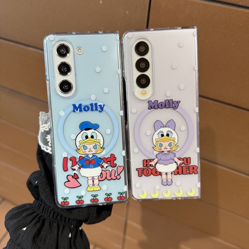 Samsung z Fold8/7/6Magnetic Transparent Edge รวมทุกอย่าง Hard Shock-proof เคสโทรศัพท์ z fold5/4การ์ตูนน่ารัก Polka Dot Polka Dot Polka Dot Mart PC เคสป้องกัน