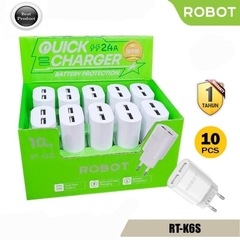 RTK6S USB DUAL PORT CHARGER ROBOT ORIGINAL WHITE ADAPTER HEAD CHARGER 2.4A 2 PORT OUTPUT