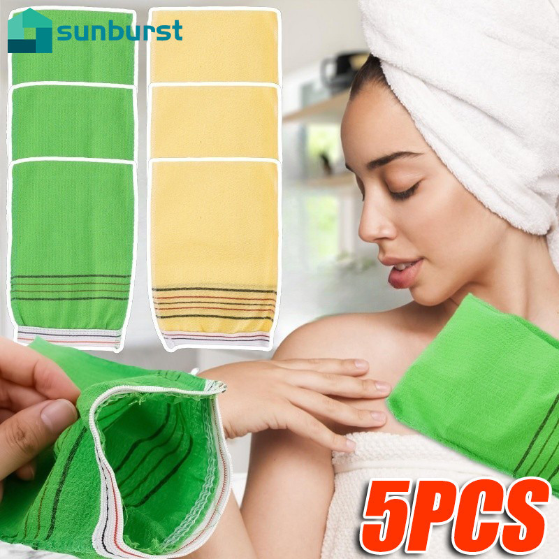 [HGB] ผ้าขนหนูขัดผิว 2/3/5 แพ็ค - ถุงมืออาบน้ําขอบยืดหยุ่น, เครื่องขัดผิวโพลีคอตตอนหนาสําหรับสปา, สี