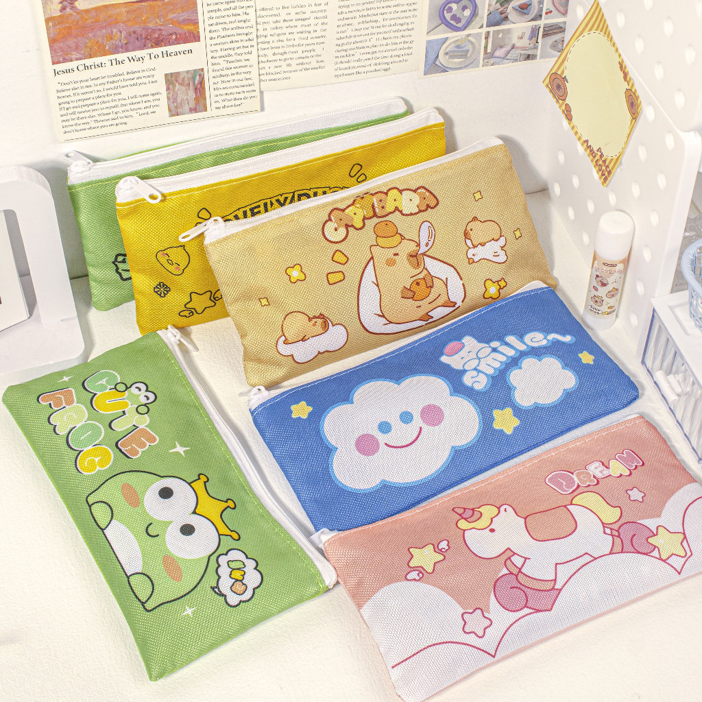 BLUE AND PINK CANVAS PENCIL BOX / กล่องปากกา / ตลับเครื่องเขียน PP101