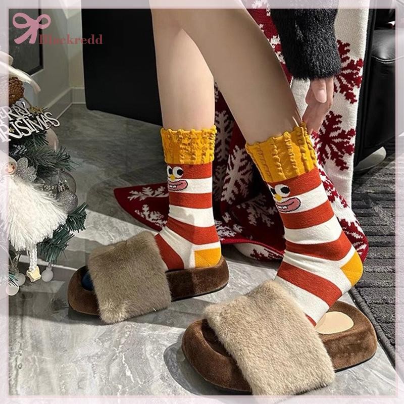 BRED Creative Funny Cute Rainbow Socks Mid-Tube Socks Pile Socks ถุงเท้าผู้หญิงถุงเท้าผ้าฝ้าย