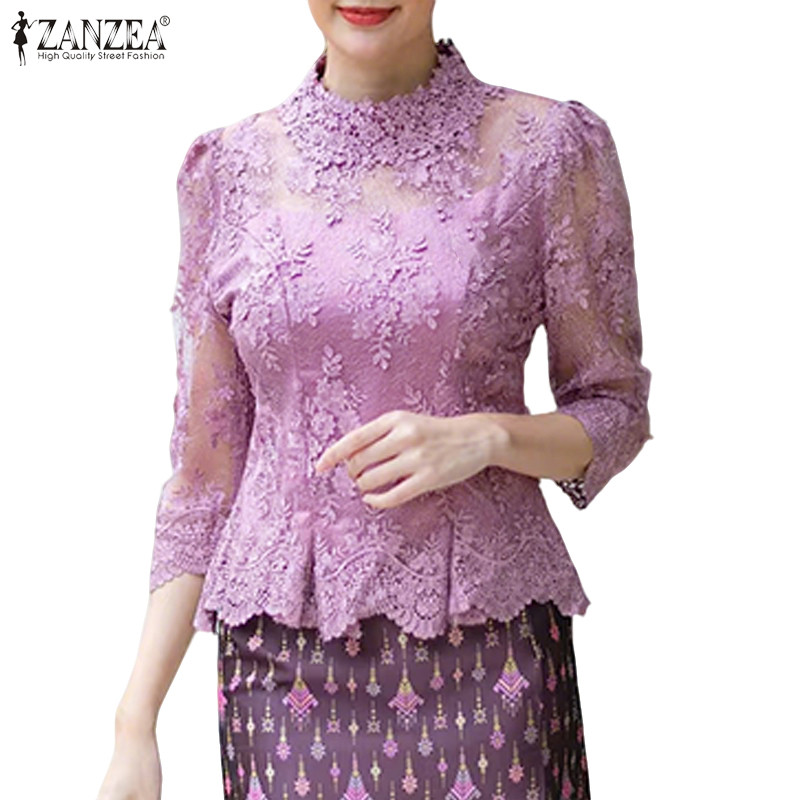 ZANZEA ซานเซีย เสื้อโค้ทแขนยาวลูกไม้สำหรับผู้หญิงสไตล์เกาหลีไฮเอนด์