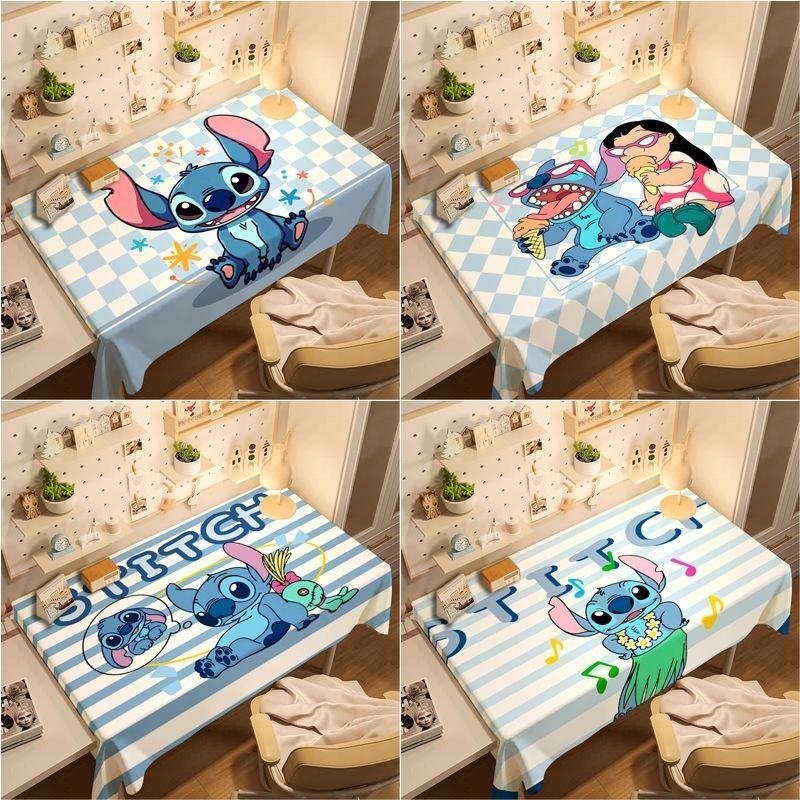 Stitch การ์ตูนการ์ตูน เย็บร้อย ผ้าปูโต๊ะสไตล์สีฟ้าน่ารักสีฟ้าลายหอพักห้องนอนโต๊ะป้องกันฝุ่นตกแต่งผ้าโต๊ะรับประทานอาหารโต๊ะกาแฟผ้า