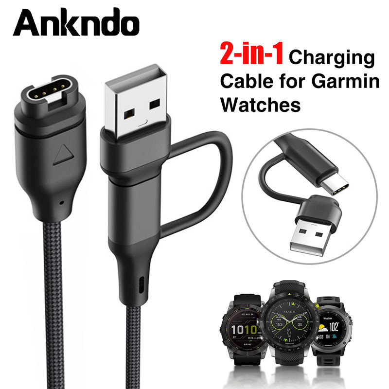1M ไนลอน USB A TYPE-C มุมขวาตรงสําหรับ Garmin Fenix 7 7S 7X 6 Vivoactive 3 Forerunner 945 935 245 Instinct