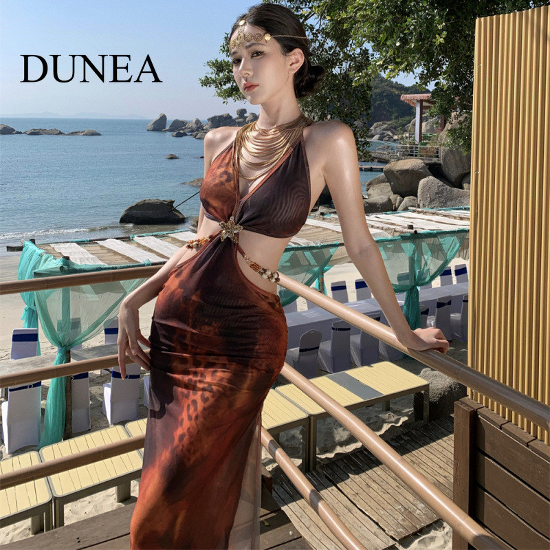 ดวย ชุดเดรสแขนกุดเชือกแขวนคอพิมพ์ลายวันหยุดเซ็กซี่สําหรับผู้หญิง