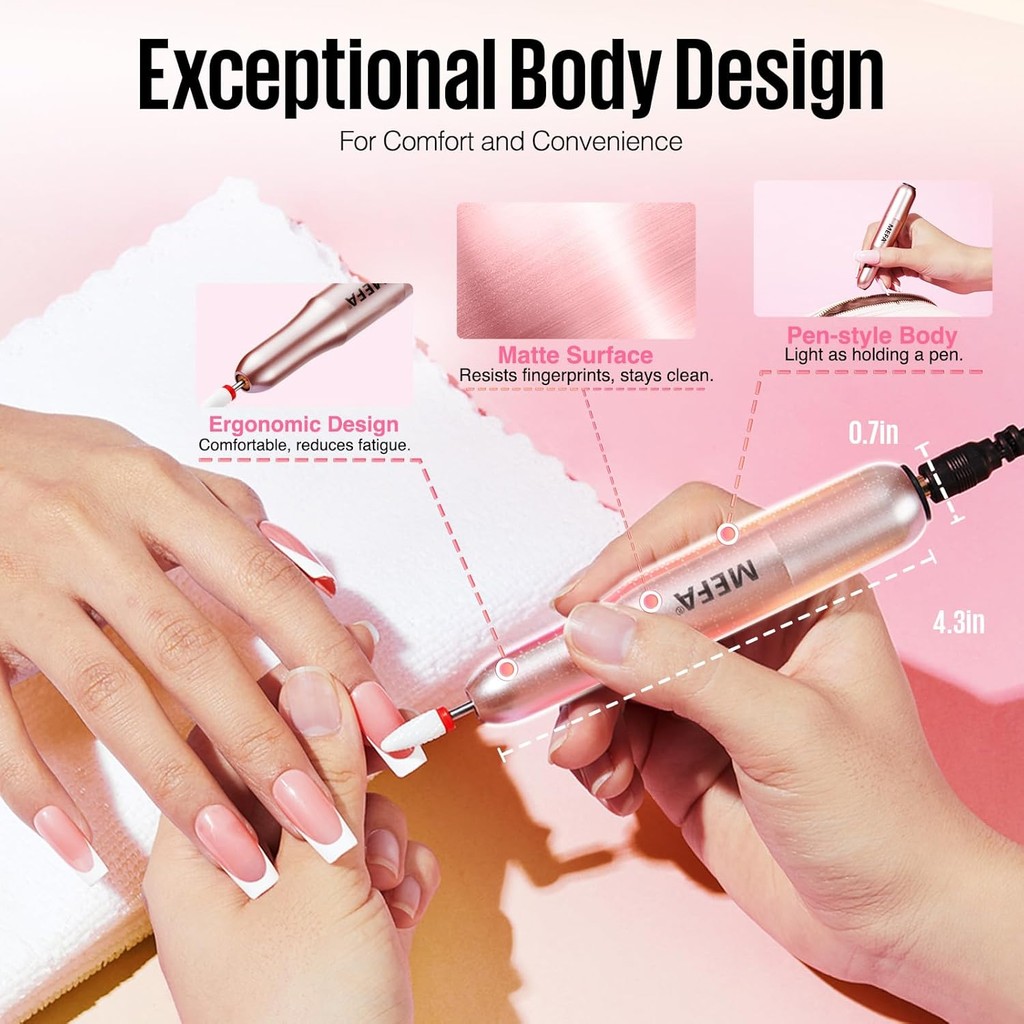 MEFA ชุดสว่านเล็บ 16 ชิ้น พร้อมดอกสว่านเล็บ หัวเจียร ปากกาน้ำมันหนังกำพร้า ตะไบเล็บไฟฟ้าแบบพกพา - รูปที่ 2