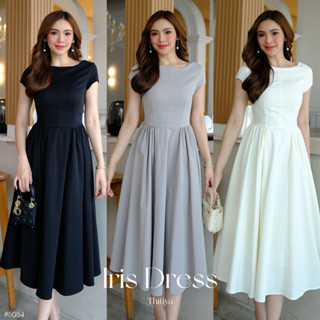 #5054 Iris Dress เดรสแขนเต่อ ทรงคอปาด ให้ลุคดูสวยแพงแบบเรียบ…