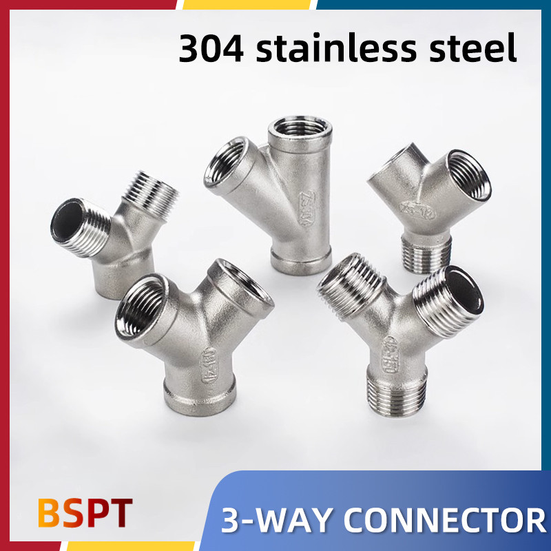 DN8/DN15/DN20 ชาย + ชาย + หญิงเกลียว 3 Way Tee Y ท่อข้อต่อ 1/4 "1/2" 3/4" BSPT เกลียว 304 สแตนเลส