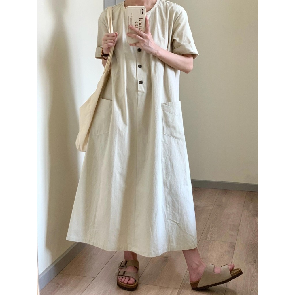 Yueyejia YY Spike ออนไลน์ 6 ฤดูร้อน Simple ครีม Beige ชุดหญิงฤดูร้อนหลวม All-Match Tea Break ชุดความ