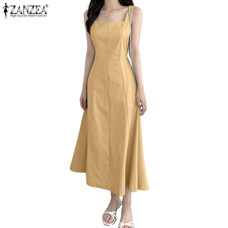 ZANZEA ซานเซีย เซลเมีย ชุดคน mujer corea cuadrado sin manga ajuste cintura largo