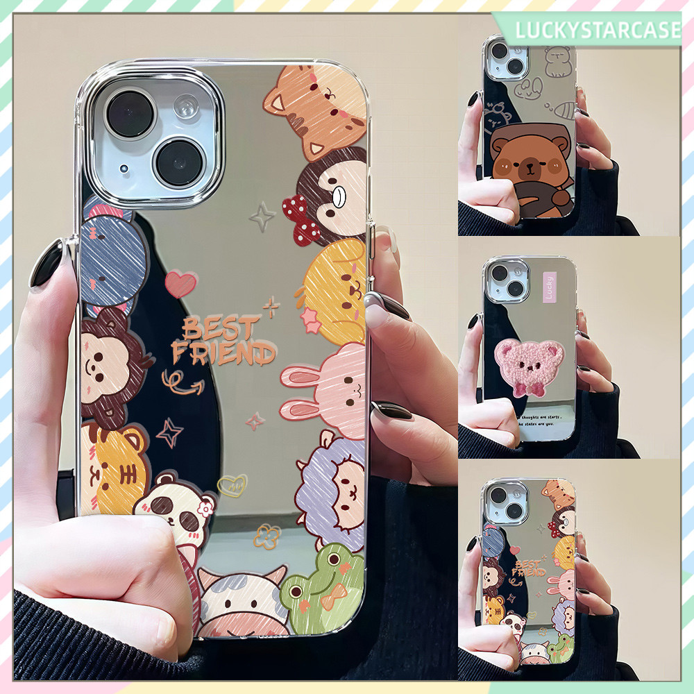 🚚จัดส่งในพื้นที่🚚 เคสแบบกระจกมิเรอร์ เคส สัตว์น่ารัก For IPhone16 15 14 13 12 7 8P 11 Pro 16 Promax XR XS Max เคสไอโฟน11