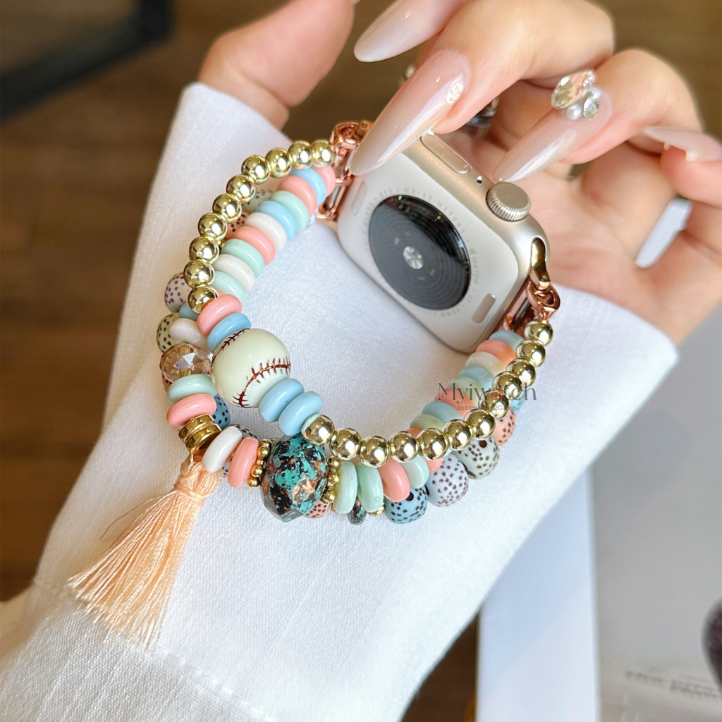 สายรัดข้อมือลูกปัดโบฮีเมียน สําหรับ ฉันดู ชุด พิเศษ 11 10 9 8 7 6 กับ 5 4 3 2 1สุภาพสตรีสร้อยข้อมือยืดหยุ่นสําหรับ iดู 46 มม.42 มม.44 มม.45 มม.41 มม.40 มม.38 มม.49 มม.