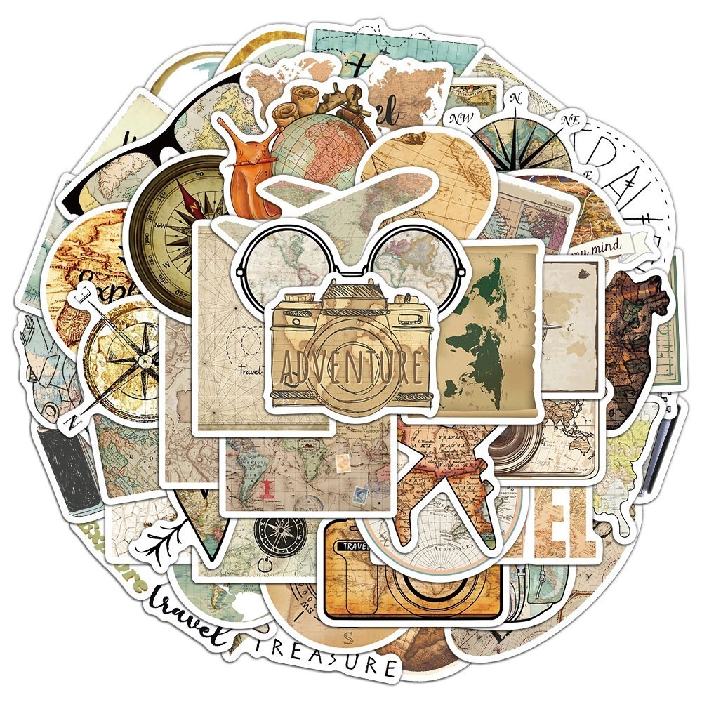พร้อมส่ง  retro map country sticker INS ธงชาติ ประเทศ แผนที่ สติกเกอร์กันน้ำ vintage ธง 50ชิ้น
